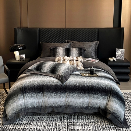 91家纺网 家纺一手货源 找家纺 若未家居 LOVEWE HOUSE 2025新款秋冬渐变丹麦貂四件套-卡洛斯 卡洛斯-玄灰