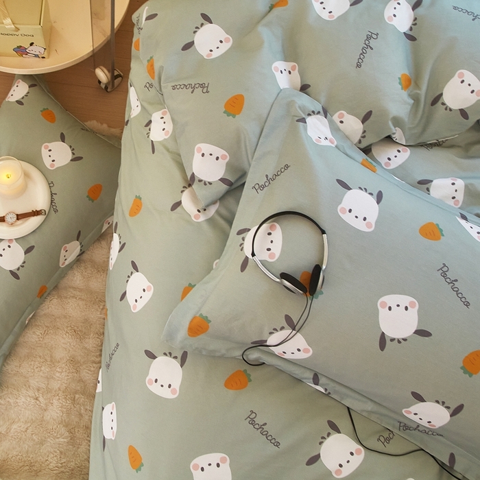 91家纺网 家纺一手货源 找家纺 蘭菲家纺 2024新款全棉小版卡通三丽鸥四件套 小金豆.绿