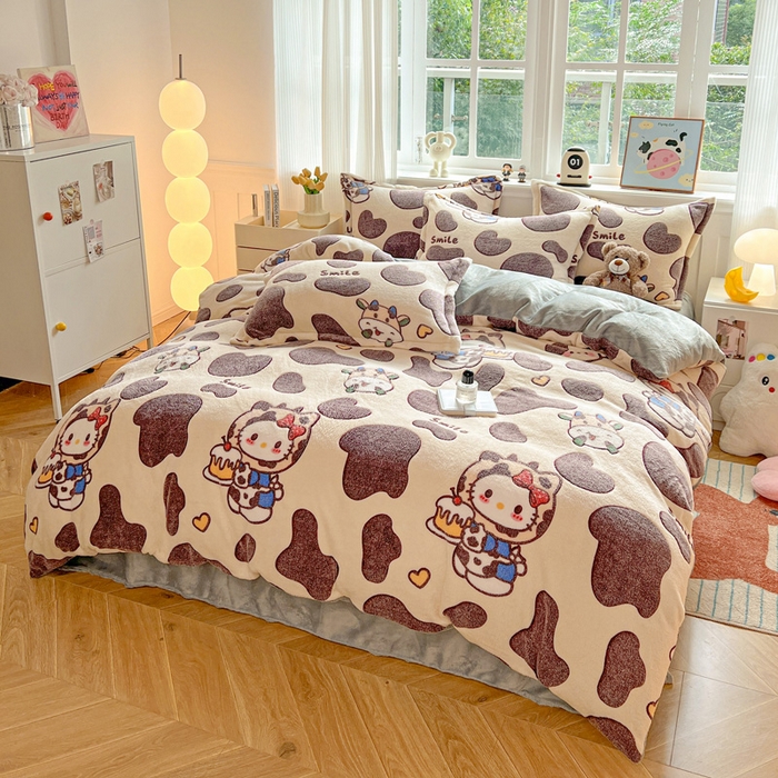 91家纺网 家纺一手货源 找家纺 韩巢家纺 2024新款加厚雪花绒牛奶绒珊瑚绒单件被套-新品（提供卖家秀 ） 奶油小猫