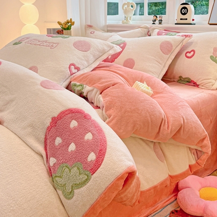 韩巢家纺 2024新款加厚雪花绒牛奶绒珊瑚绒四件套-新品（提供卖家秀） 甜蜜