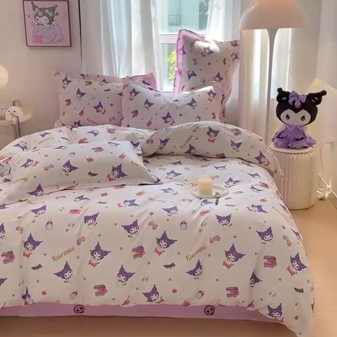 91家纺网 家纺一手货源 找家纺 蘭菲家纺 2024新款全棉小版卡通三丽鸥四件套 小臭美