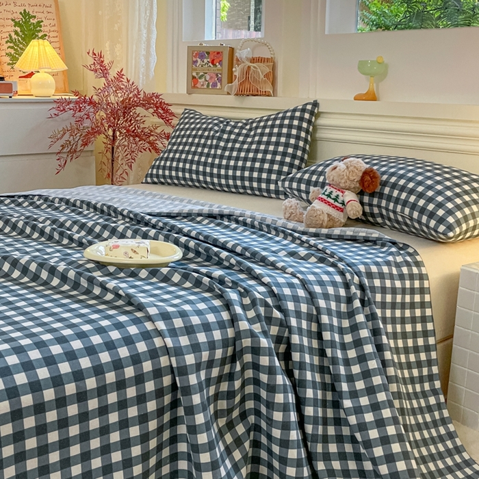 91家纺网 家纺一手货源 找家纺 义博家纺 2025新款全棉老粗布床单 天蓝格