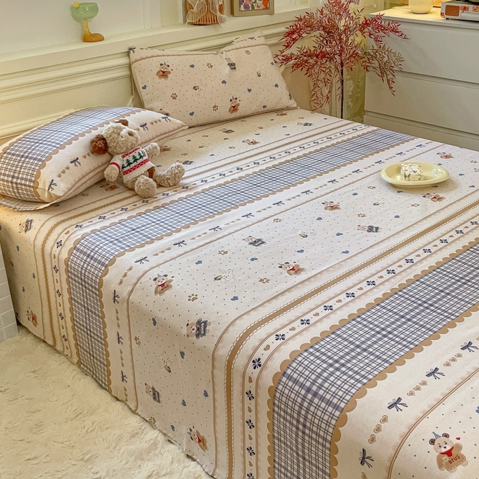 91家纺网 家纺一手货源 找家纺 义博家纺 2025新款全棉老粗布床单 幻想小熊