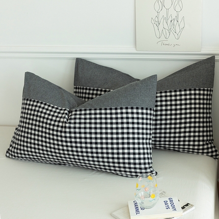 91家纺网 家纺一手货源 找家纺 （总）呦呦南宋 双拼枕套A类纯棉 设计感撞色拼接单品一对装水洗棉枕头套