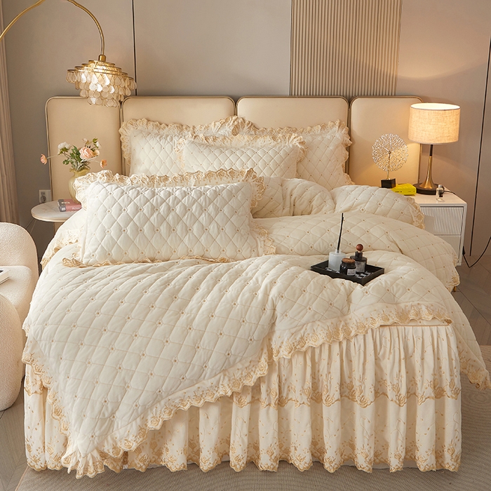 91家纺网 家纺一手货源 找家纺 罗艺轩 2024新款加厚宝宝绒夹棉床裙四件套-梦幻星辰 奶昔