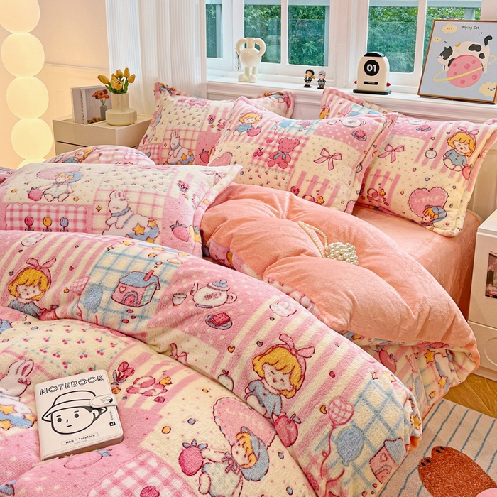 91家纺网 家纺一手货源 找家纺 韩巢家纺 2024新款加厚雪花绒牛奶绒珊瑚绒四件套-新品（提供卖家秀） 天使女孩