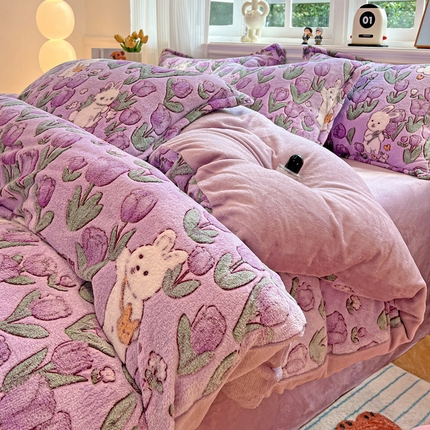 91家纺网 家纺一手货源 找家纺 （总）韩巢家纺 2024新款加厚雪花绒牛奶绒珊瑚绒四件套-新品（提供卖家秀）