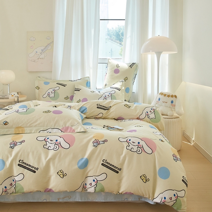 91家纺网 家纺一手货源 找家纺 蘭菲家纺 2024新款全棉小版卡通三丽鸥四件套 开心狗