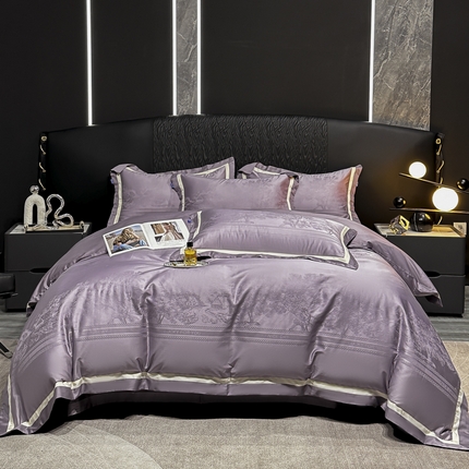 雲归梦 2024新款轻奢双拼角全棉提花四件套 卡格洛-紫色