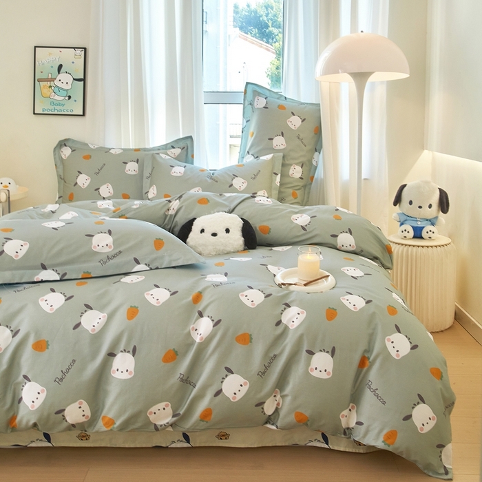 91家纺网 家纺一手货源 找家纺 蘭菲家纺 2024新款全棉小版卡通三丽鸥四件套 小金豆.绿