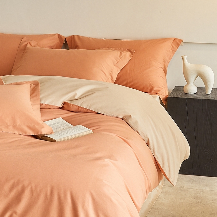 91家纺网 家纺一手货源 找家纺 秀色家纺 2025新款秋冬加厚保暖床上纯色四件套纯棉磨毛全棉床单被套三件套50支-瑞妮 瑞妮-桔红+奶油