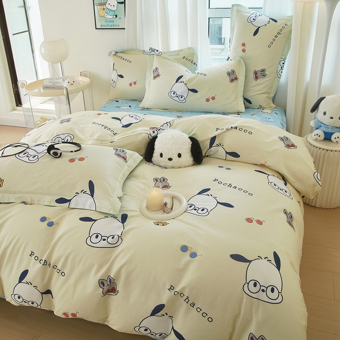 91家纺网 家纺一手货源 找家纺 蘭菲家纺 2024新款全棉小版卡通三丽鸥四件套 大眼睛狗.米