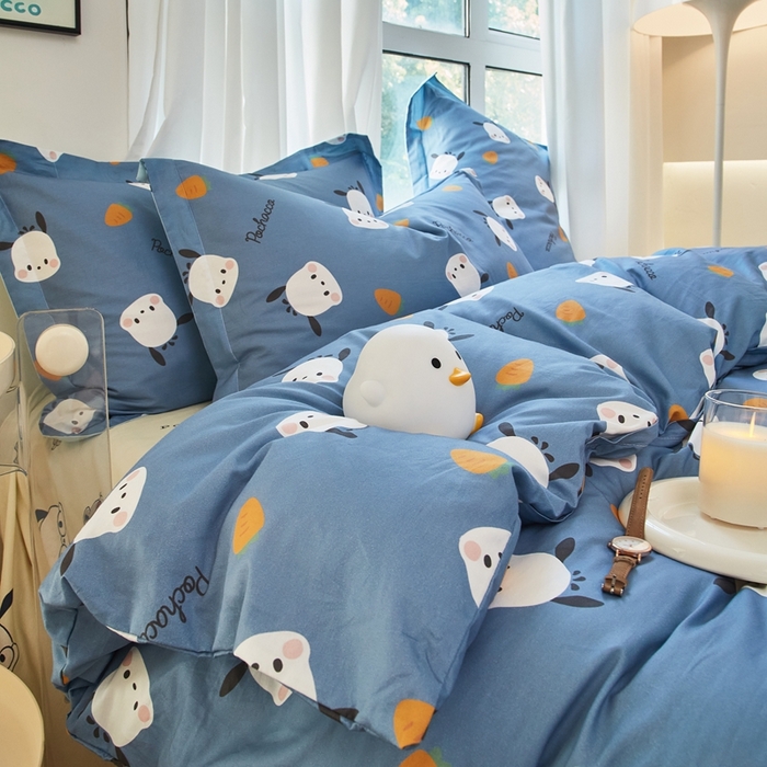 91家纺网 家纺一手货源 找家纺 蘭菲家纺 2024新款全棉小版卡通三丽鸥四件套 小金豆.灰