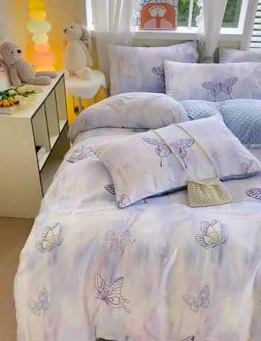 91家纺网 家纺一手货源 找家纺 金鑫汇家纺 2024新款棉加豆豆绒系列四件套 梦蝶