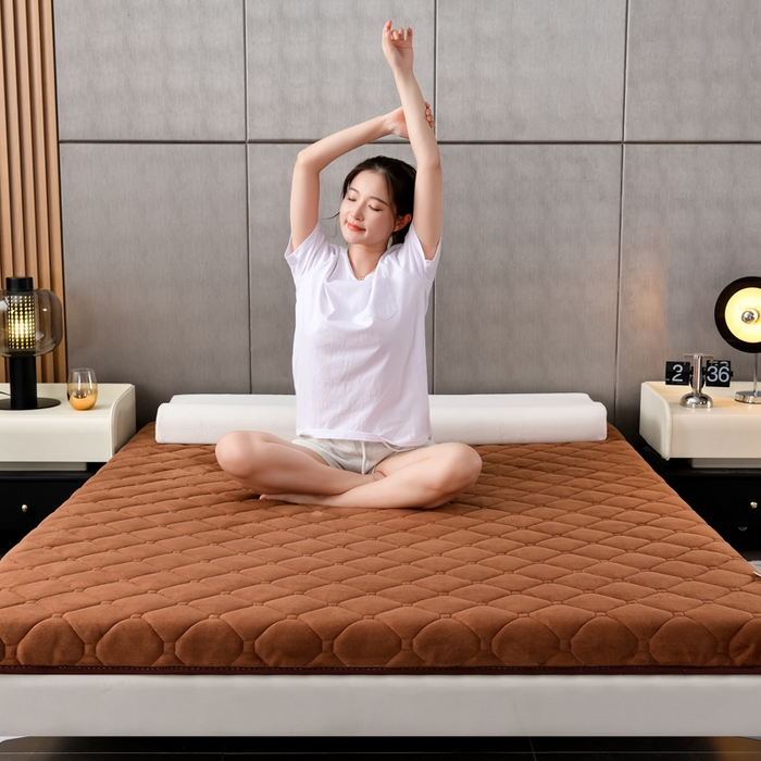 91家纺网 家纺一手货源 找家纺 亿丁点床垫 2024新款加厚宝宝绒抗压床垫 宝宝绒棕色