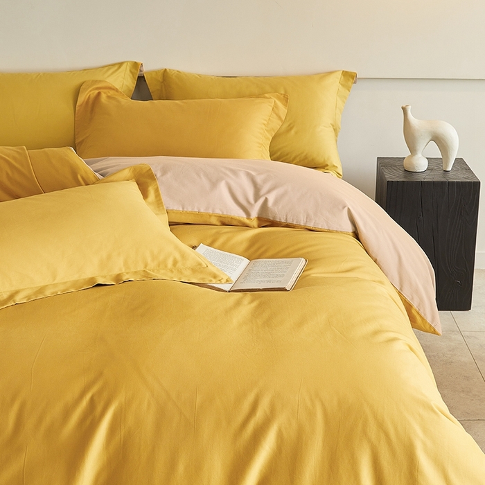 91家纺网 家纺一手货源 找家纺 秀色家纺 2025新款秋冬加厚保暖床上纯色四件套纯棉磨毛全棉床单被套三件套50支-瑞妮 瑞妮-落日黄+奶油