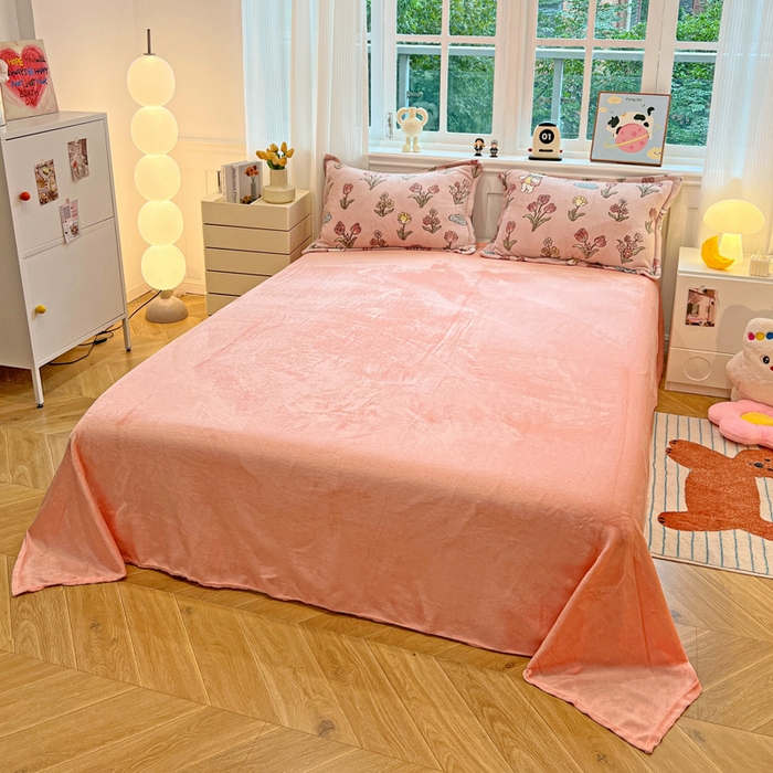 91家纺网 家纺一手货源 找家纺 韩巢家纺 2024新款加厚雪花绒牛奶绒珊瑚绒四件套-新品（提供卖家秀） 花园熊（粉）