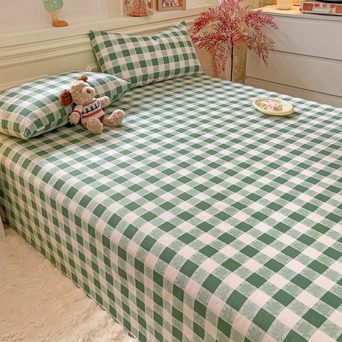 91家纺网 家纺一手货源 找家纺 义博家纺 2025新款全棉老粗布床单 绿大格