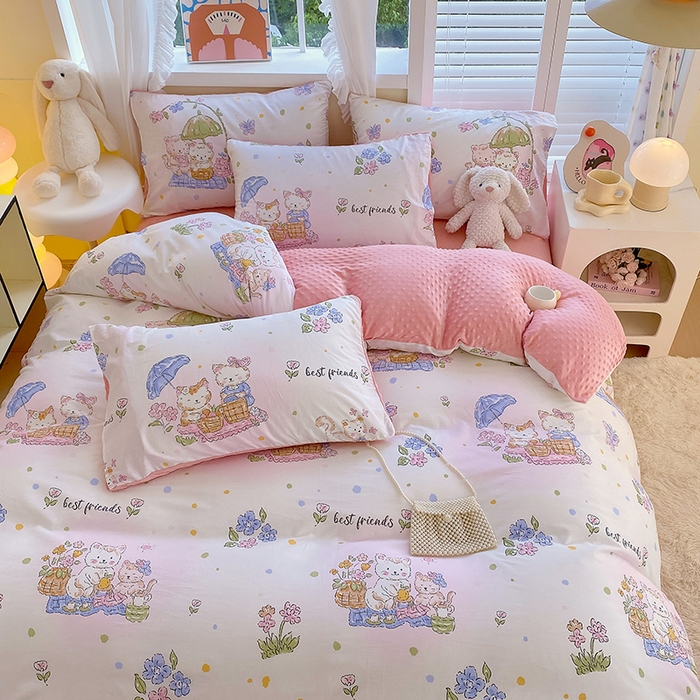 91家纺网 家纺一手货源 找家纺 金鑫汇家纺 2024新款棉加豆豆绒系列四件套 喵喵日记