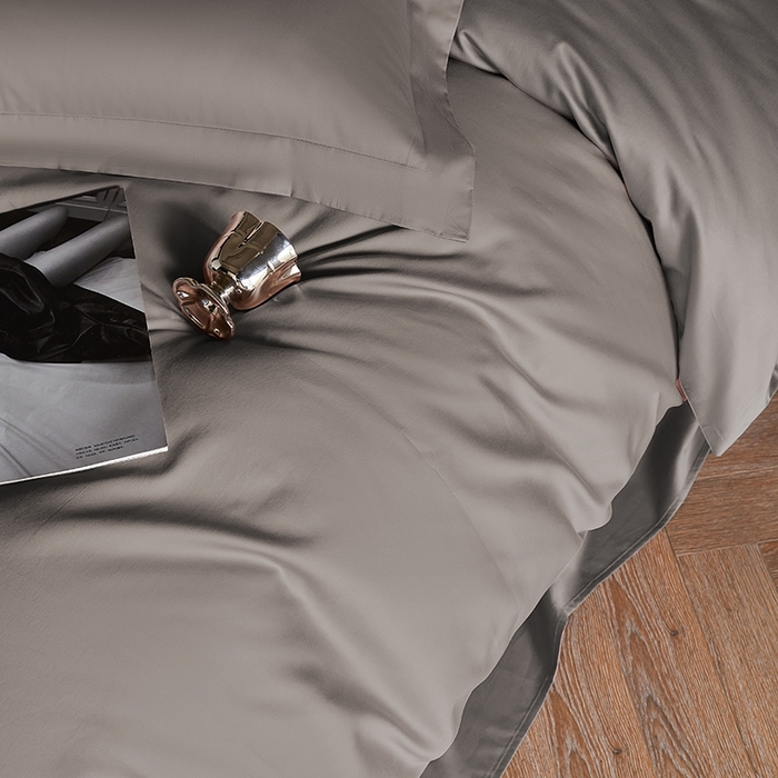 91家纺网 家纺一手货源 找家纺 秀色家纺 2025新款50支贡缎A类轻奢纯色长绒棉四件套全棉纯棉被套高级感床单三件套-雅克 雅克-帝王灰