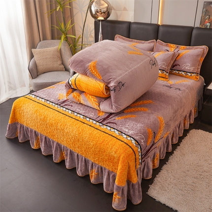 91家纺网 家纺一手货源 找家纺 天之澜家纺 2024新款高品类牛奶绒夹棉床盖四件套 金色麦浪