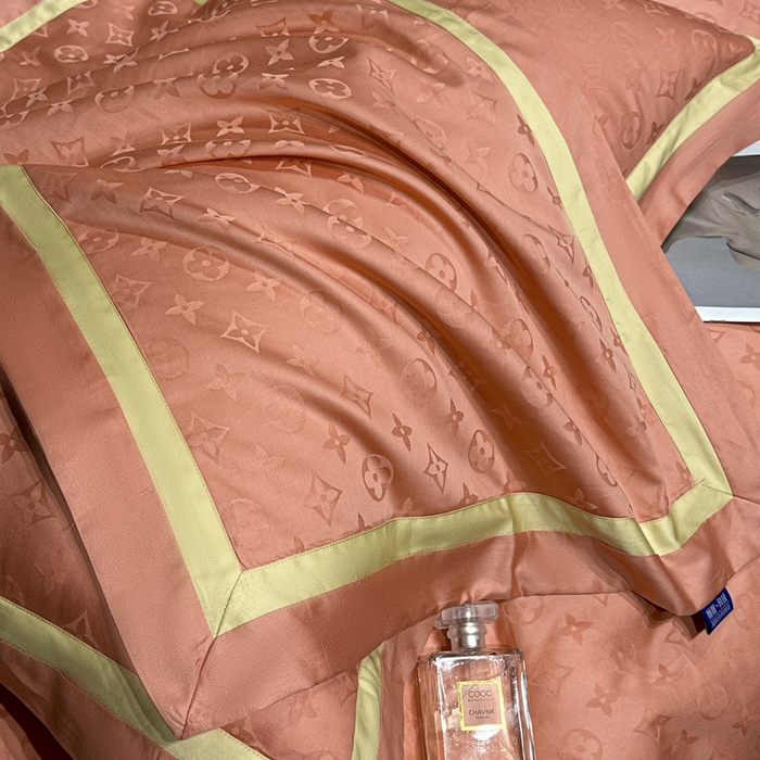 91家纺网 家纺一手货源 找家纺 雲归梦 2024新款轻奢双拼角全棉提花四件套 遇见经典-活力橙