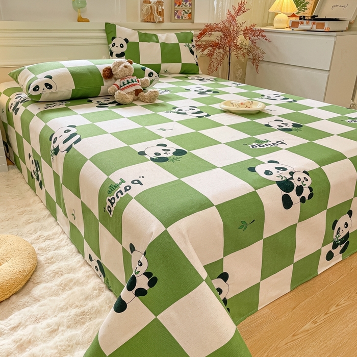 91家纺网 家纺一手货源 找家纺 义博家纺 2025新款全棉老粗布床单 呆萌熊宝