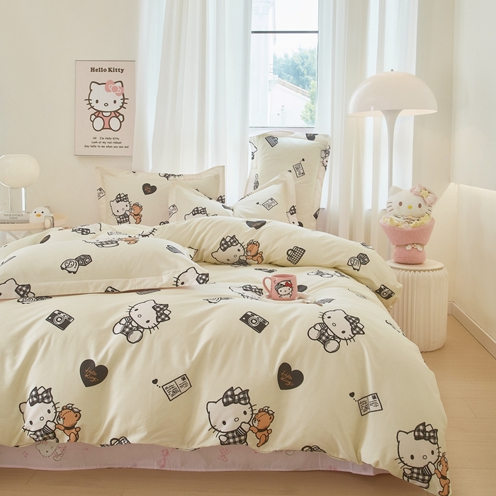 91家纺网 家纺一手货源 找家纺 蘭菲家纺 2024新款全棉小版卡通三丽鸥四件套 小布熊