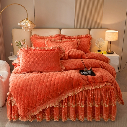 罗艺轩 2024新款加厚宝宝绒夹棉床裙四件套-梦幻星辰 爱玛橙