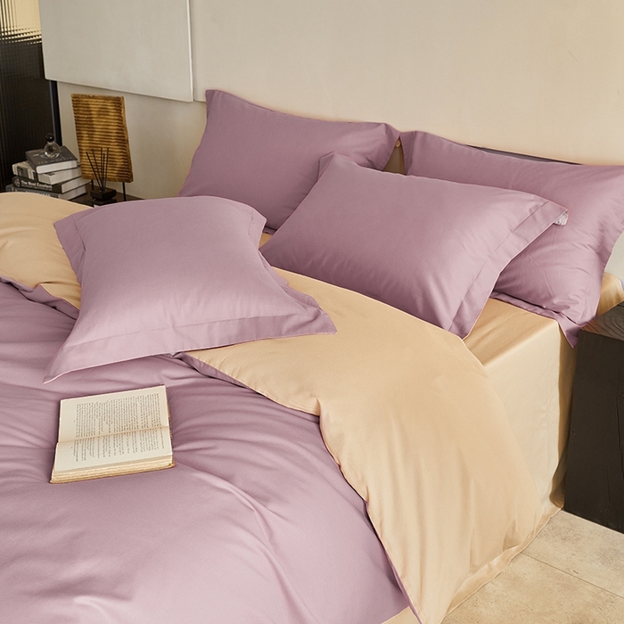 91家纺网 家纺一手货源 找家纺 秀色家纺 2025新款秋冬加厚保暖床上纯色四件套纯棉磨毛全棉床单被套三件套50支-瑞妮 瑞妮-轻紫+奶油