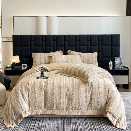 若未家居 LOVEWE HOUSE 2025新款秋冬皮草套件A版500克丹麦貂B版250克全消光牛奶绒四件套-麦穗 麦穗-优雅驼