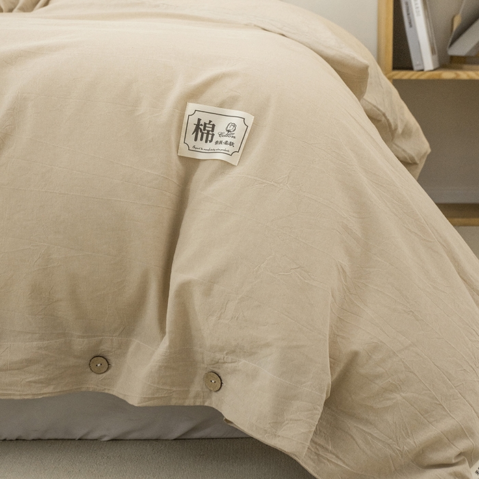 91家纺网 家纺一手货源 找家纺 呦呦南宋 纽扣款单被套A类纯棉  母婴级色织水洗棉 单件纯色被罩 无印风全棉单品被套 咖色