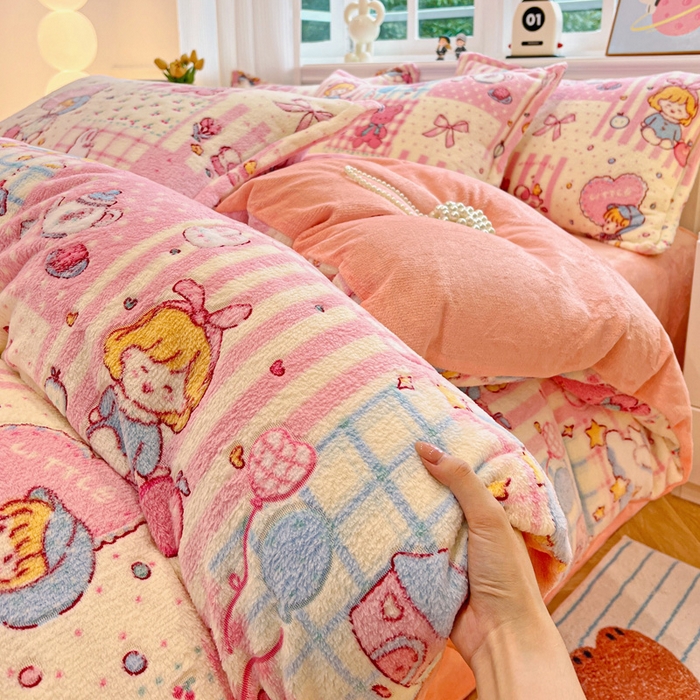 91家纺网 家纺一手货源 找家纺 韩巢家纺 2024新款加厚雪花绒牛奶绒珊瑚绒四件套-新品（提供卖家秀） 天使女孩