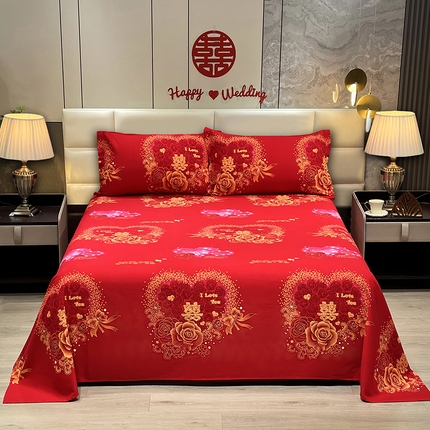91家纺网 家纺一手货源 找家纺 （总）居美良品 2025新款大红色结婚婚庆全棉纯棉100棉磨毛床单