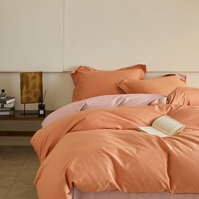 91家纺网 家纺一手货源 找家纺 秀色家纺 2025新款秋冬加厚保暖床上纯色四件套纯棉磨毛全棉床单被套三件套50支-瑞妮 瑞妮-桔红+桃粉