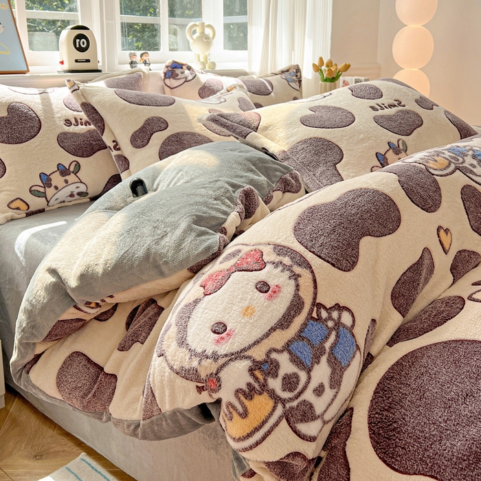 91家纺网 家纺一手货源 找家纺 韩巢家纺 2024新款加厚雪花绒牛奶绒珊瑚绒单件被套-新品（提供卖家秀 ） 奶油小猫