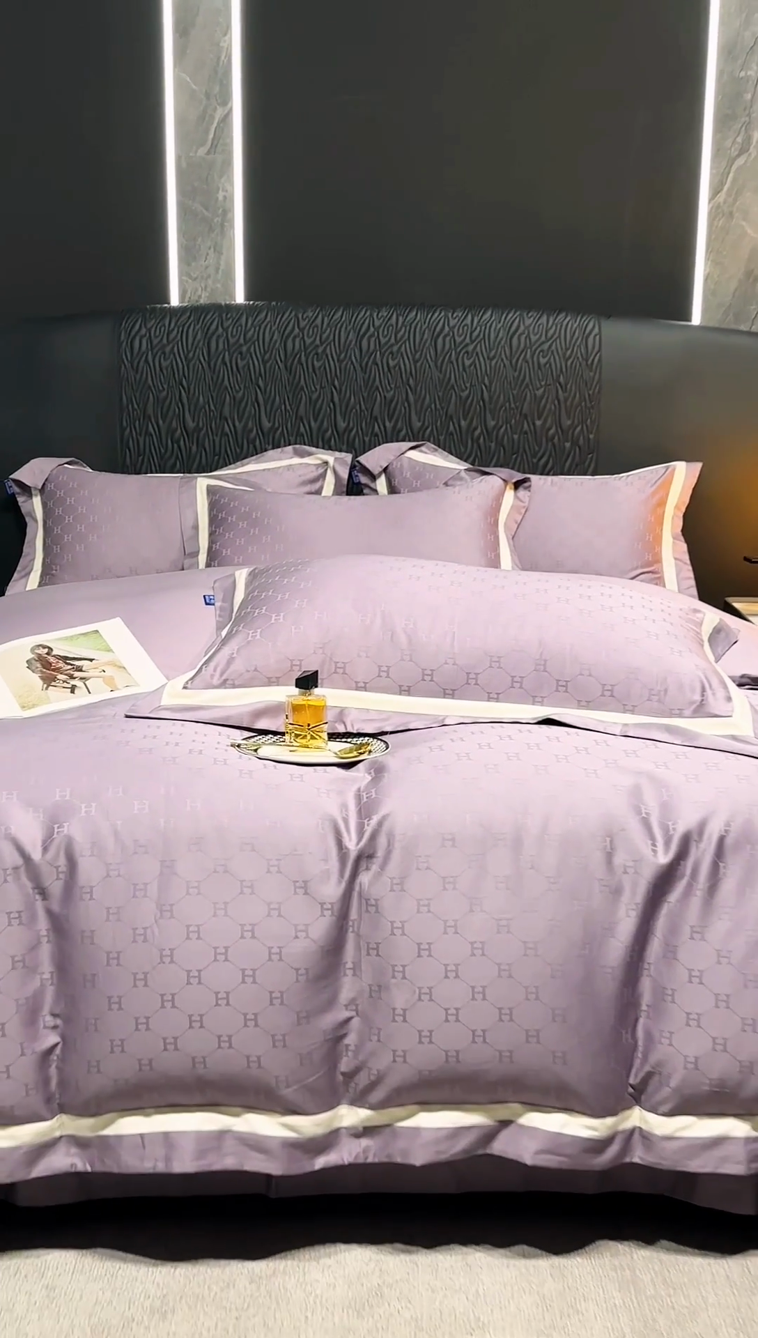 91家纺网 家纺一手货源 找家纺 雲归梦 2024新款轻奢双拼角全棉提花四件套 梵雅-葡萄紫