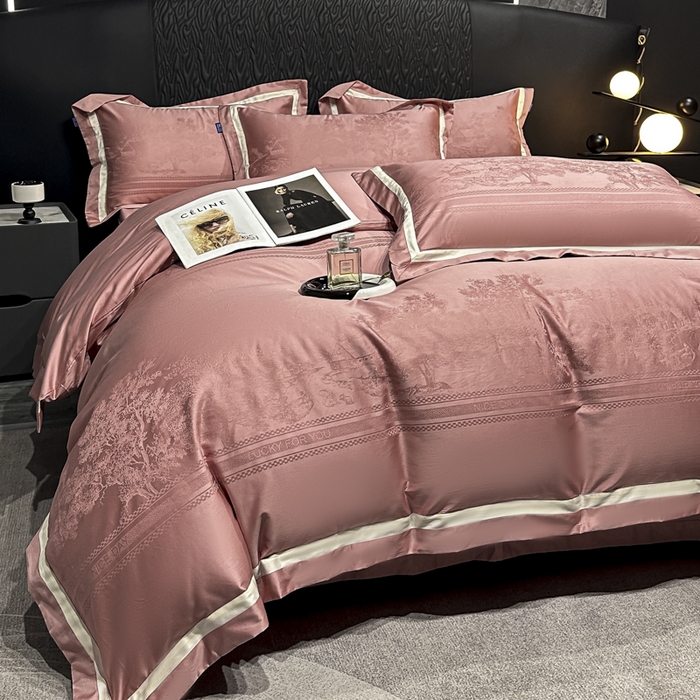 91家纺网 家纺一手货源 找家纺 雲归梦 2024新款轻奢双拼角全棉提花四件套 卡格洛-皮粉