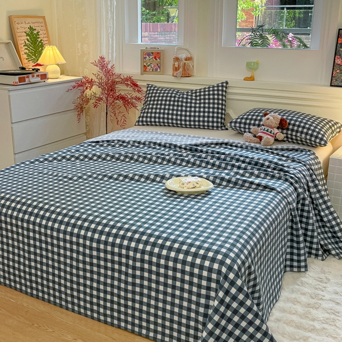 91家纺网 家纺一手货源 找家纺 义博家纺 2025新款全棉老粗布床单 天蓝格