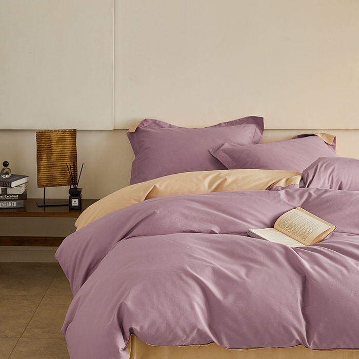 91家纺网 家纺一手货源 找家纺 秀色家纺 2025新款秋冬加厚保暖床上纯色四件套纯棉磨毛全棉床单被套三件套50支-瑞妮 瑞妮-轻紫+奶油