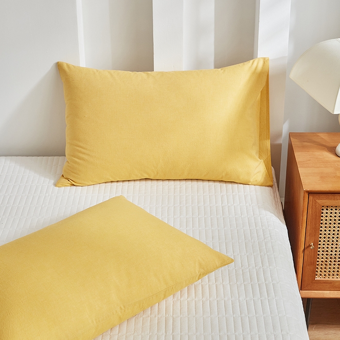 91家纺网 家纺一手货源 找家纺 呦呦南宋 纯棉简约款枕套 母婴级A类全棉色织水洗棉无印风单品一对装全棉枕头套 黄色（简约款）