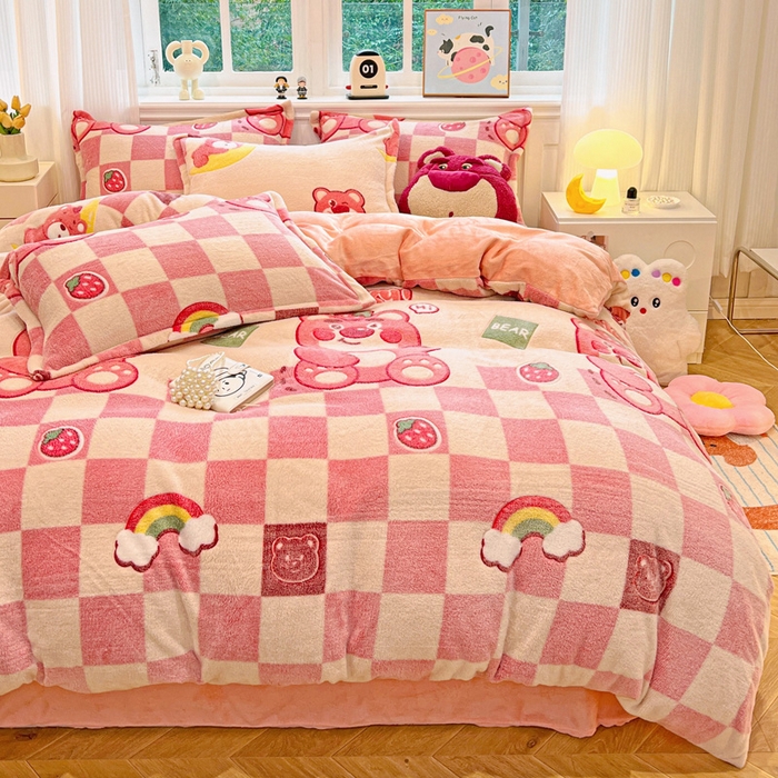 91家纺网 家纺一手货源 找家纺 韩巢家纺 2024新款加厚雪花绒牛奶绒珊瑚绒单件被套-新品（提供卖家秀 ） 欢乐小熊