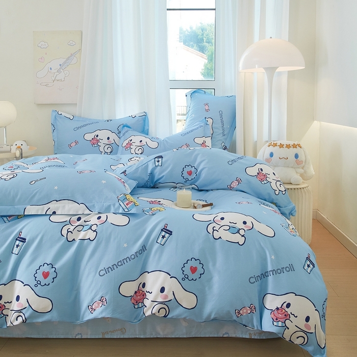 91家纺网 家纺一手货源 找家纺 蘭菲家纺 2024新款全棉小版卡通三丽鸥四件套 小团子