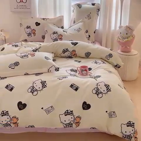 91家纺网 家纺一手货源 找家纺 蘭菲家纺 2024新款全棉小版卡通三丽鸥四件套 开心狗