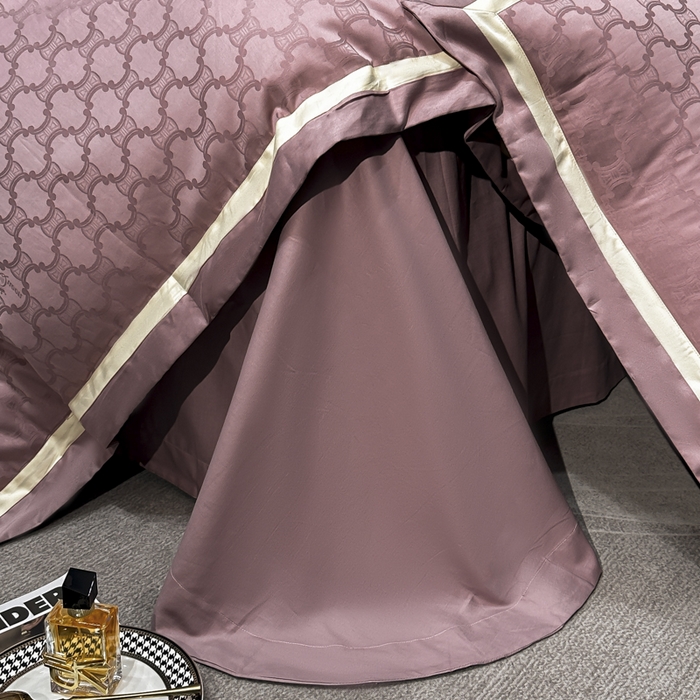 91家纺网 家纺一手货源 找家纺 雲归梦 2024新款轻奢双拼角全棉提花四件套 淤不染-豆沙