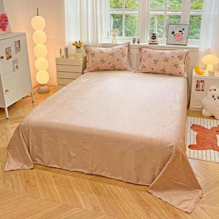 91家纺网 家纺一手货源 找家纺 韩巢家纺 2024新款加厚雪花绒牛奶绒珊瑚绒单件被套-新品（提供卖家秀 ） 咖色熊