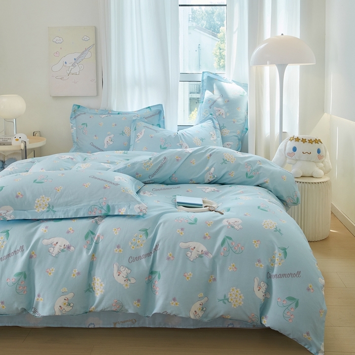 91家纺网 家纺一手货源 找家纺 蘭菲家纺 2024新款全棉小版卡通三丽鸥四件套 小清新