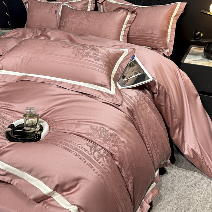 91家纺网 家纺一手货源 找家纺 雲归梦 2024新款轻奢双拼角全棉提花四件套 卡格洛-皮粉