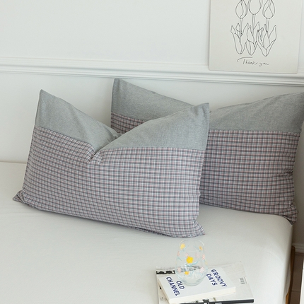 91家纺网 家纺一手货源 找家纺 呦呦南宋 双拼枕套A类纯棉 设计感撞色拼接单品一对装水洗棉枕头套 晨灰
