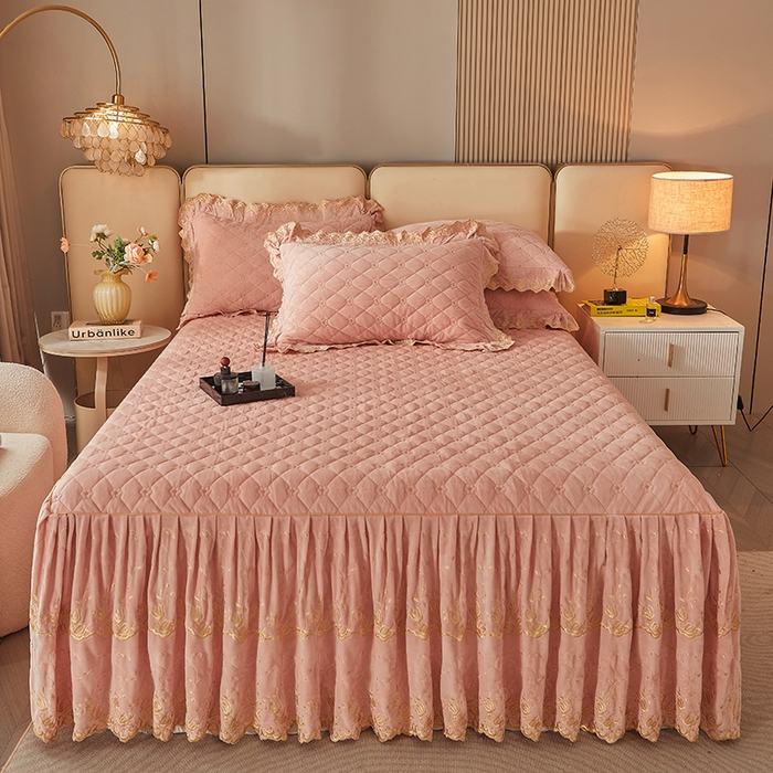 91家纺网 家纺一手货源 找家纺 罗艺轩 2024新款加厚宝宝绒夹棉床裙四件套-梦幻星辰 美人玉